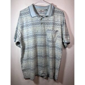 Vintage 90s Michael Austin Polo Shirt Mens L Golf Clubs All Over Print Striped